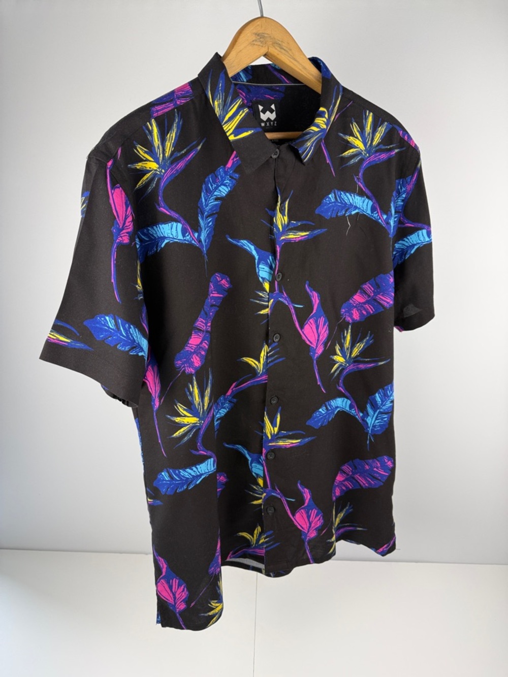 WASTED PARIS Black Tropical Print Short Sleeve Shirt